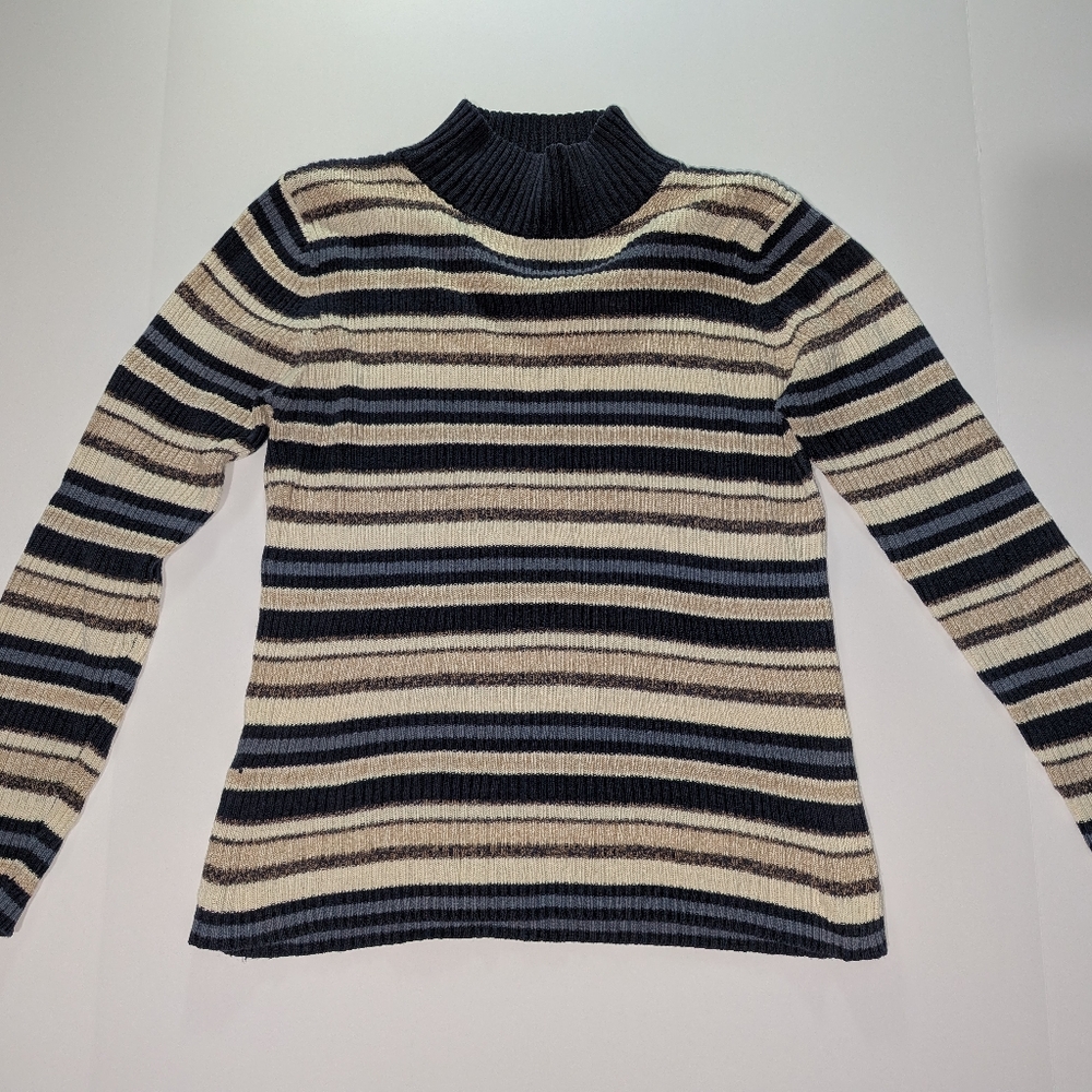 Vintage Montana Blues Horizontal Striped Rib Knit Women's Sweater